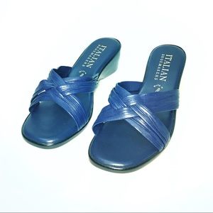 NWOB Italian Shoemakers Navy Strappy Wedge Sandal